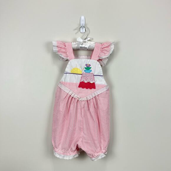 Vintage Pete's Jeans by Good Lad Pink Striped Romper 3T - Picture 1 of 7